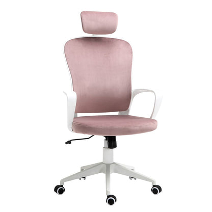 Pink Velvet Fabric High-Back Office Chair with Rocking Wheels for Comfort