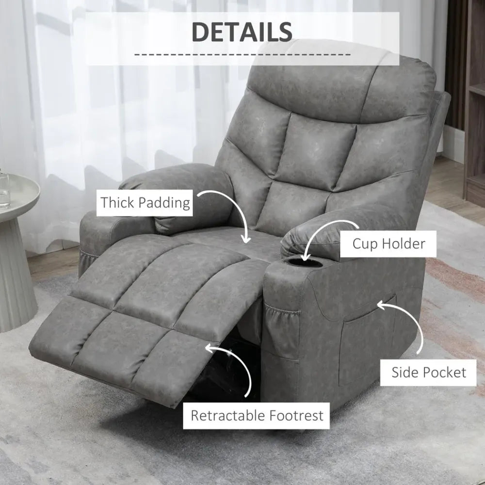 Grey PU Leather Manual Recliner Armchair with 360° Swivel Function for Comfort