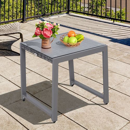 Elegant Grey Rattan End Table - Perfect Patio Side Coffee Furniture