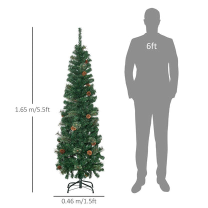 5.5ft Slim Artificial Christmas Tree with Pine Cones - Holiday Home Decor