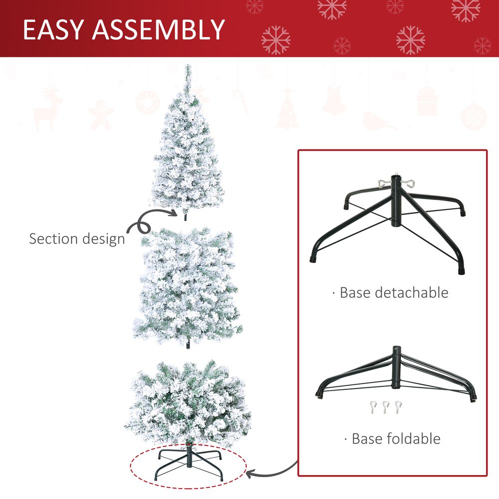 6ft Pre-Lit Snow Flocked Artificial Christmas Tree with Warm LED Lights
