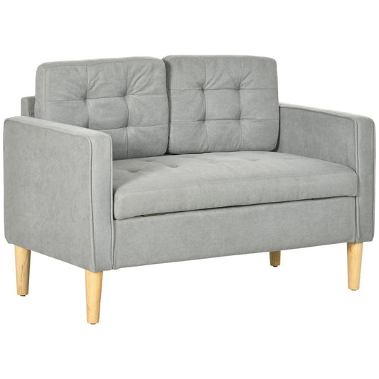 Modern 2-Seater Sofa with Storage - Compact Loveseat for Living Room, Grey