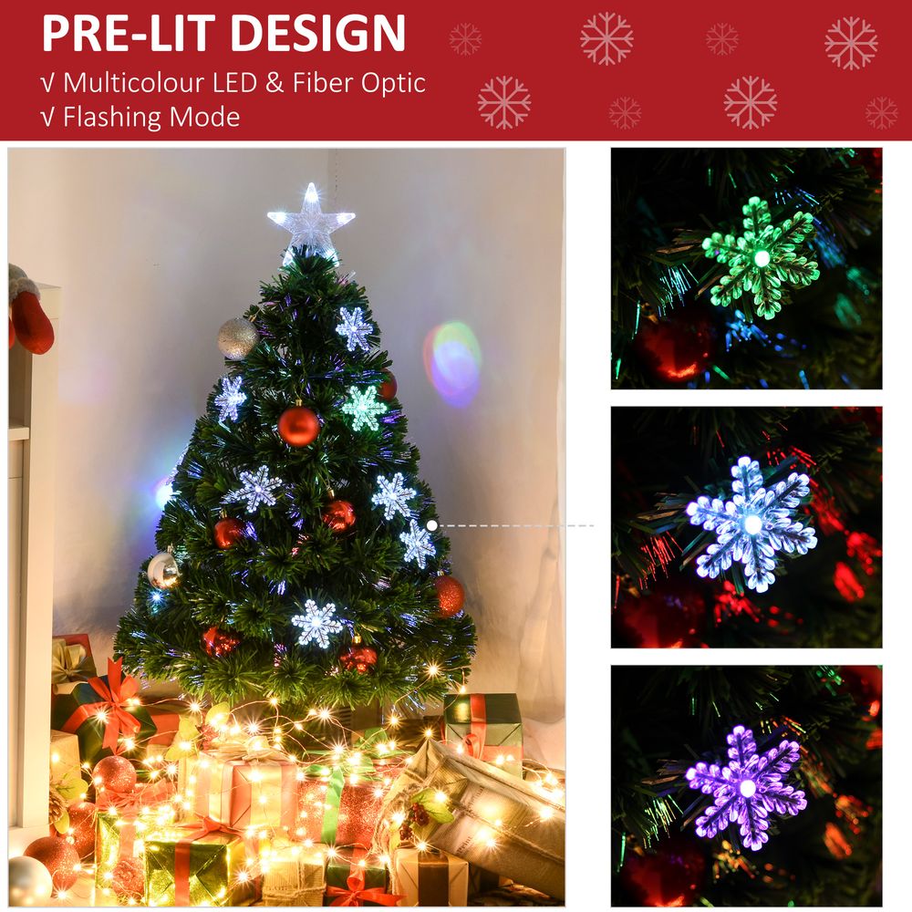 3FT Green Fibre Optic Artificial Christmas Tree with LED Snowflakes - Fireproof Design