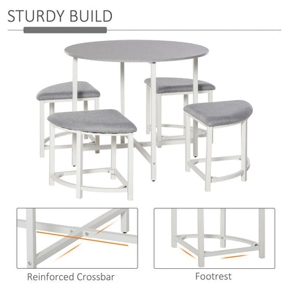 Modern Round Dining Table Set with 4 Upholstered Stools for Stylish Dining