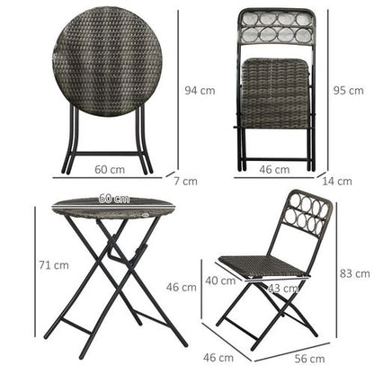 Grey 3-Piece Folding Rattan Bistro Set – Stylish Outdoor Comfort