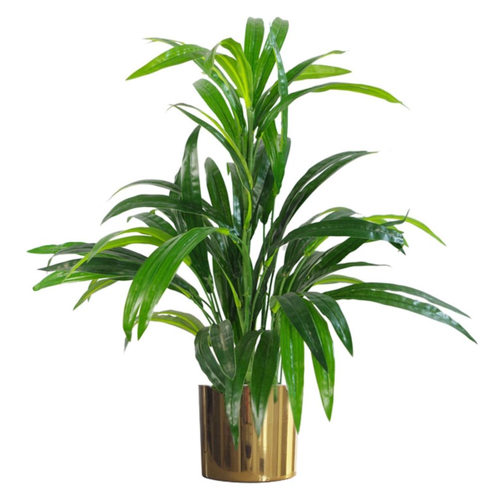 65cm Artificial Bamboo Shrub with Large Leaves in Gold Metal Planter
