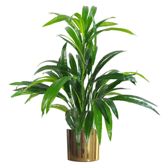 65cm Artificial Bamboo Shrub with Large Leaves in Gold Metal Planter
