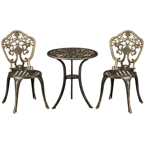 Elegant 3-Piece Cast Aluminium Bistro Set with Parasol Hole for Outdoor Relaxation