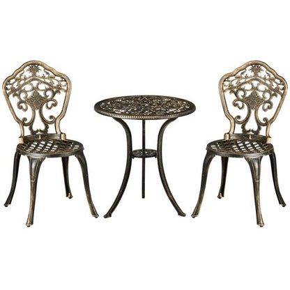 Elegant 3-Piece Cast Aluminium Bistro Set with Parasol Hole for Outdoor Relaxation