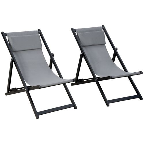 2-Pack Adjustable Patio Recliner Chairs - Grey Lounge Comfort