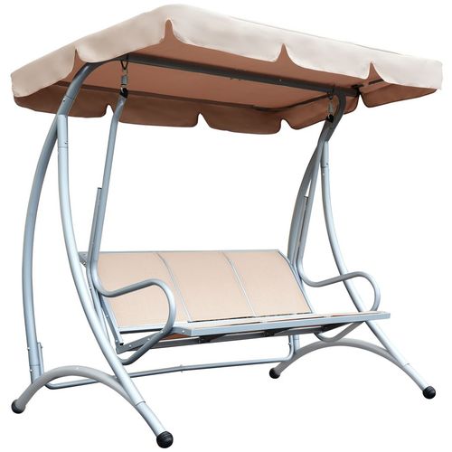 3-Seater Garden Swing Chair with Adjustable Canopy – Beige Bliss