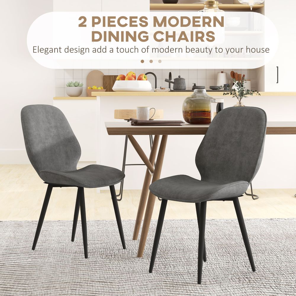 Set of 2 Upholstered Dining Chairs – Kitchen Chairs with Metal Legs – Grey