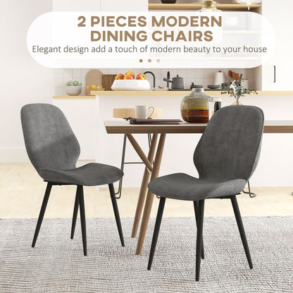 Set of 2 Upholstered Dining Chairs – Kitchen Chairs with Metal Legs – Grey