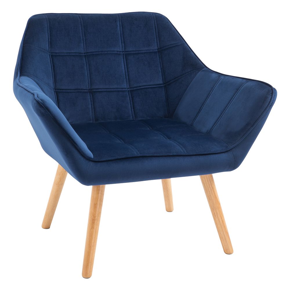 Luxe Velvet-Feel Accent Chair - Wide Arms, Slanted Back Padding, Wood Legs, Blue