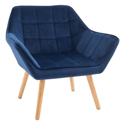 Luxe Velvet-Feel Accent Chair - Wide Arms, Slanted Back Padding, Wood Legs, Blue