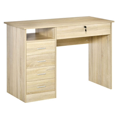 Oak Writing Desk with Five Drawers, Ideal for Organising Home Office Essentials