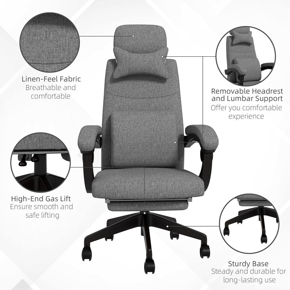 Dark Grey Reclining Home Office Chair with Lumbar Support for Ultimate Comfort