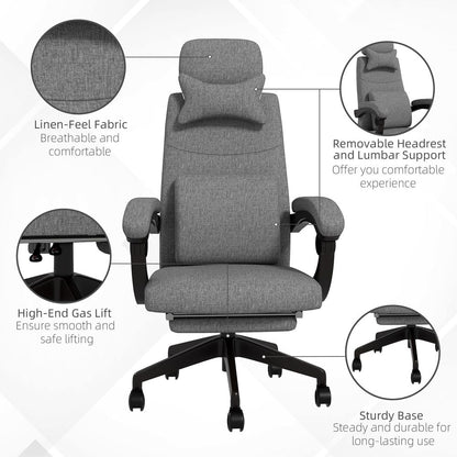 Dark Grey Reclining Home Office Chair with Lumbar Support for Ultimate Comfort