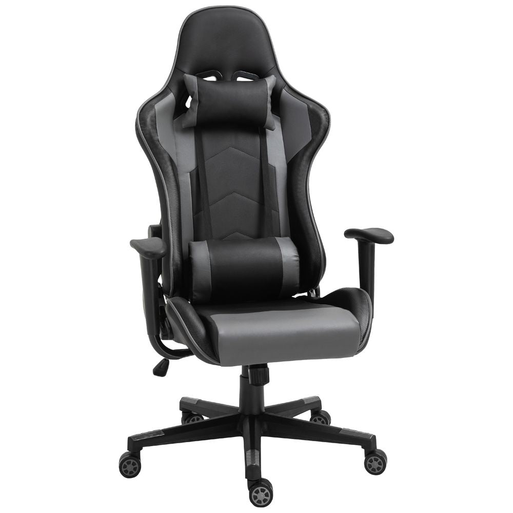 Black PU Leather Gaming Chair with Adjustable Head Pillow and Lumbar Support