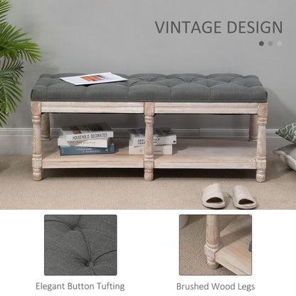 Grey 2-Tier Bed End Bench with Vintage Button Tufted Design for Elegant Window Seating