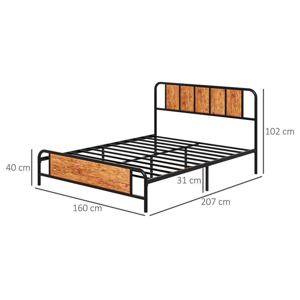 King Size Steel Bed Frame with Headboard, 160 x 207 cm in Elegant Brown