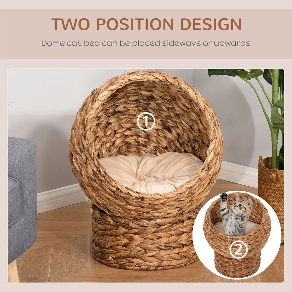 Raised Wicker Cat House with Cylindrical Base, Dimensions 42x33x52cm for Comfort