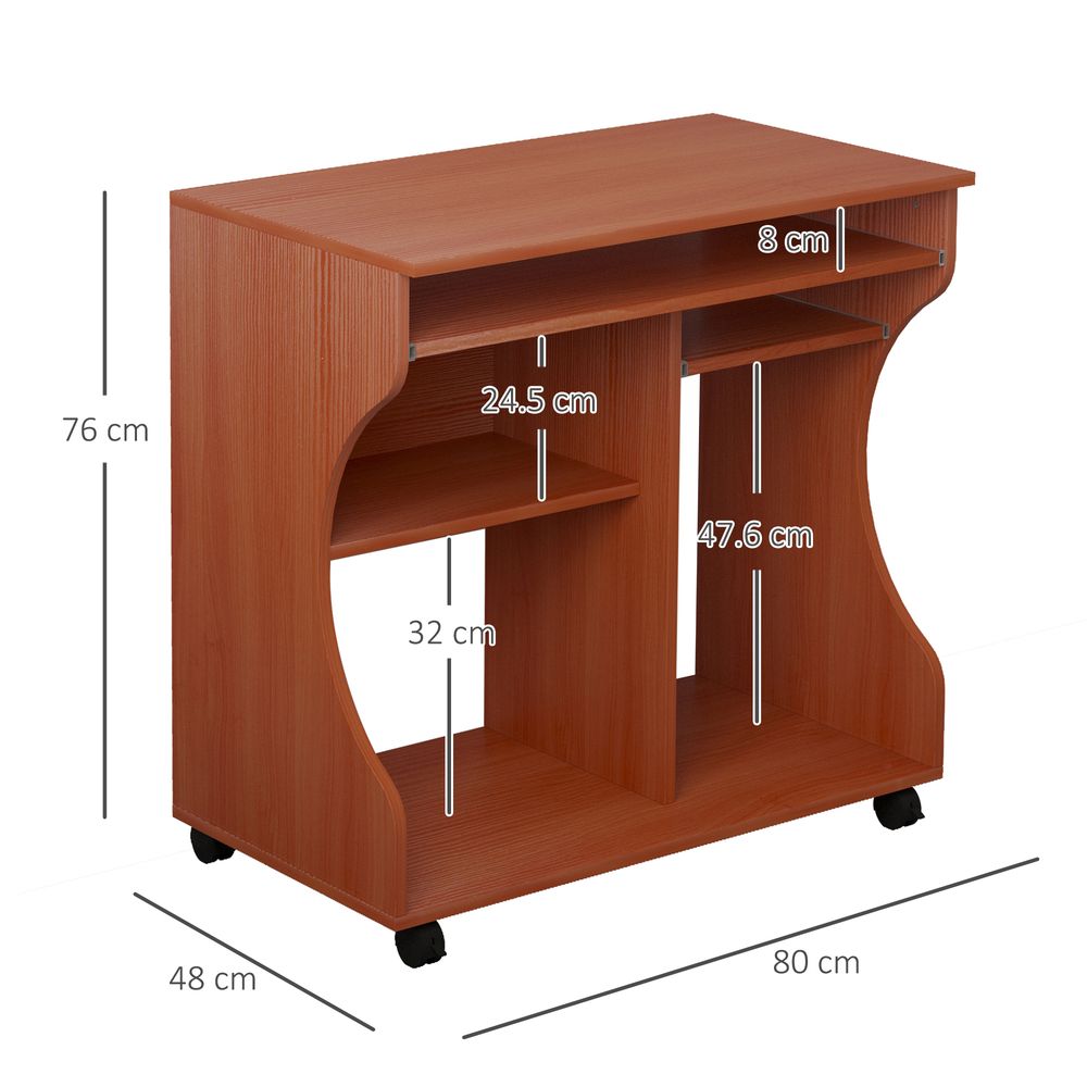 Cherry Wood Computer Desk with Storage Shelf and Wheels for a Stylish Workstation