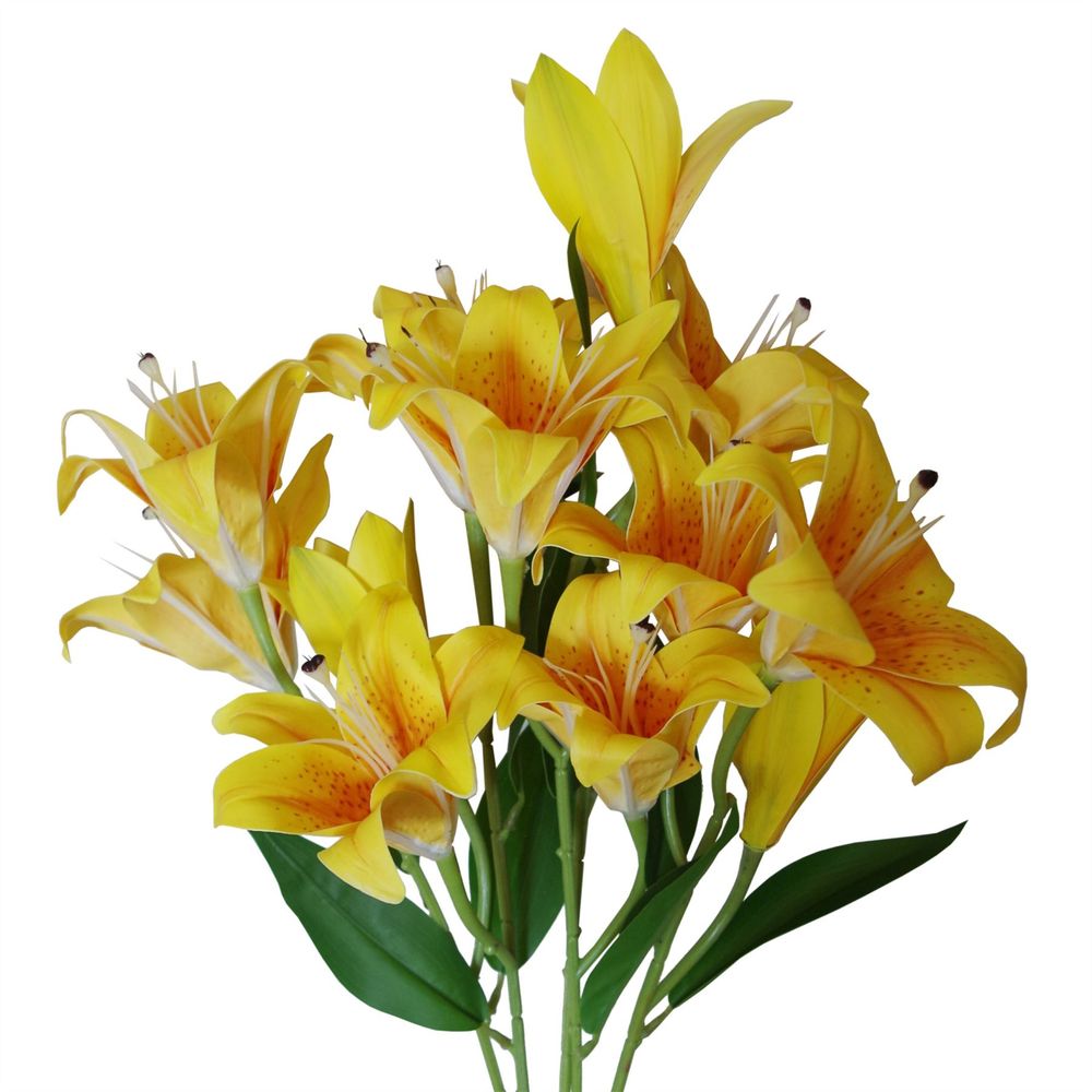 12 x 60cm Artificial Yellow Lily Stems - 144 Flowers