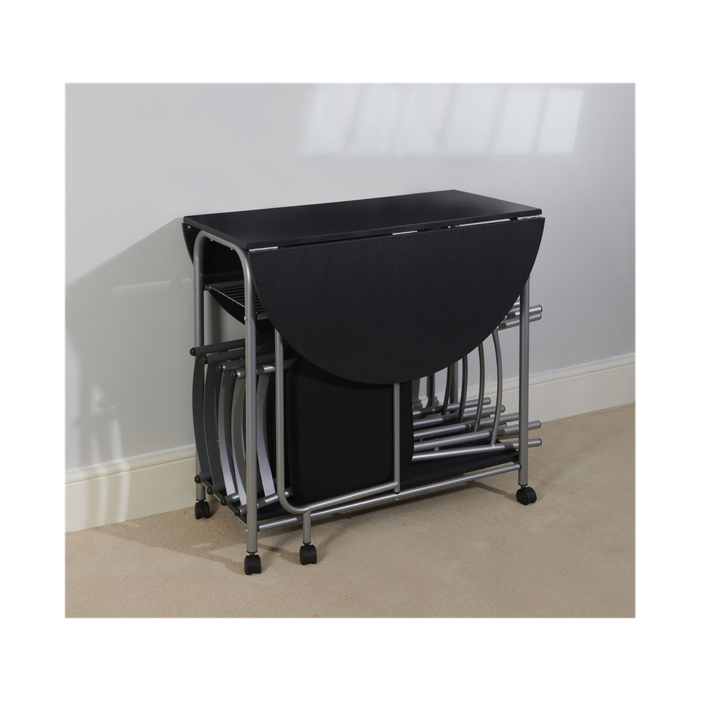 Stowaway Dining Set for 4, Black and Silver Design, Perfect for Compact Spaces