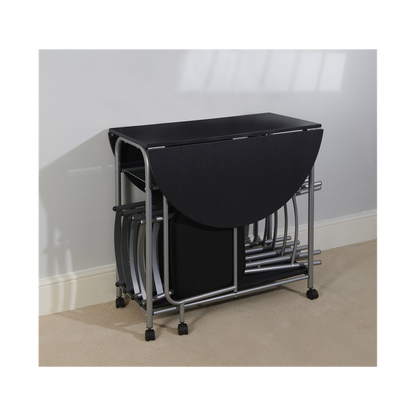 Stowaway Dining Set for 4, Black and Silver Design, Perfect for Compact Spaces