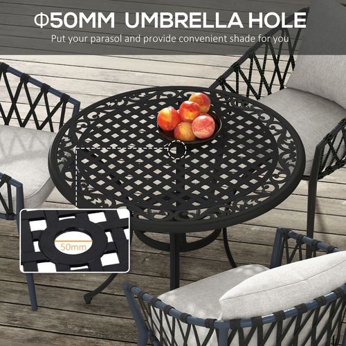 Black Cast Aluminium Garden Table for 2-4 with Umbrella Hole