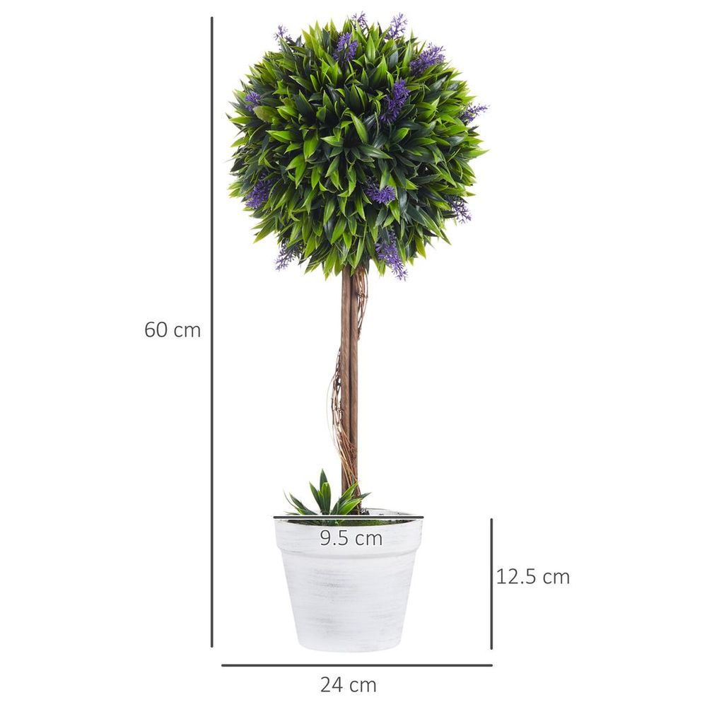 Set of 2 Potted 60cm Artificial Lavender Ball Trees for Elegant Home Decoration