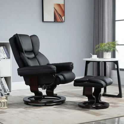 Padded PU Leather Reclining Armchair – Manual Sofa Chair with Footstool – Black