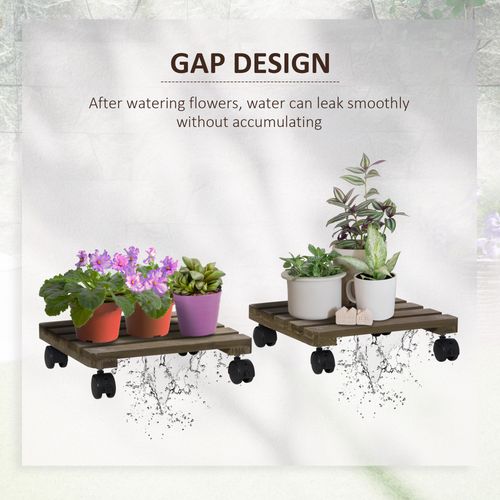 Mobile 2-Pack Wooden Plant Stand with Wheels - Stylish Garden Display!