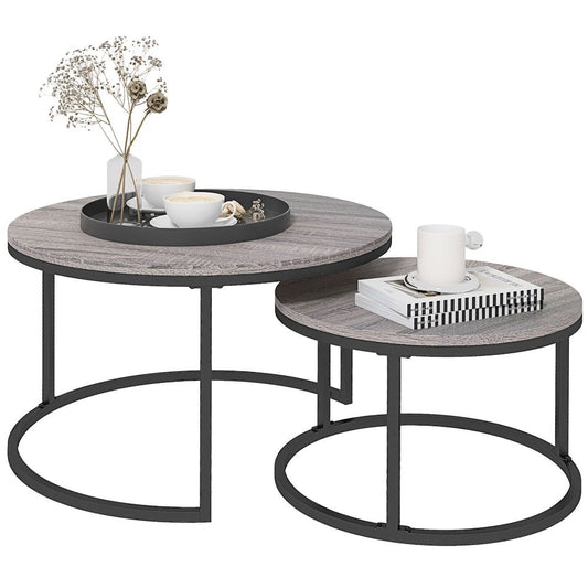 Set of 2 Stacking Coffee Tables with Steel Frame and Wood Effect Top