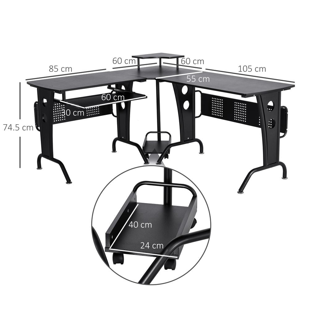 Black Steel Frame Corner Office Desk for Space-Saving Work and Gaming Setup