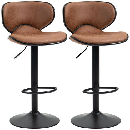 Vintage Bar Stools - Set of 2, Microfiber Cloth, Adjustable Height, Armless Chairs