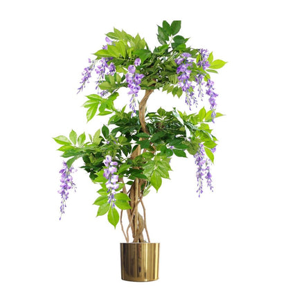 110cm Purple Wisteria Tree with Gold Planter - Elegant Decorative Touch