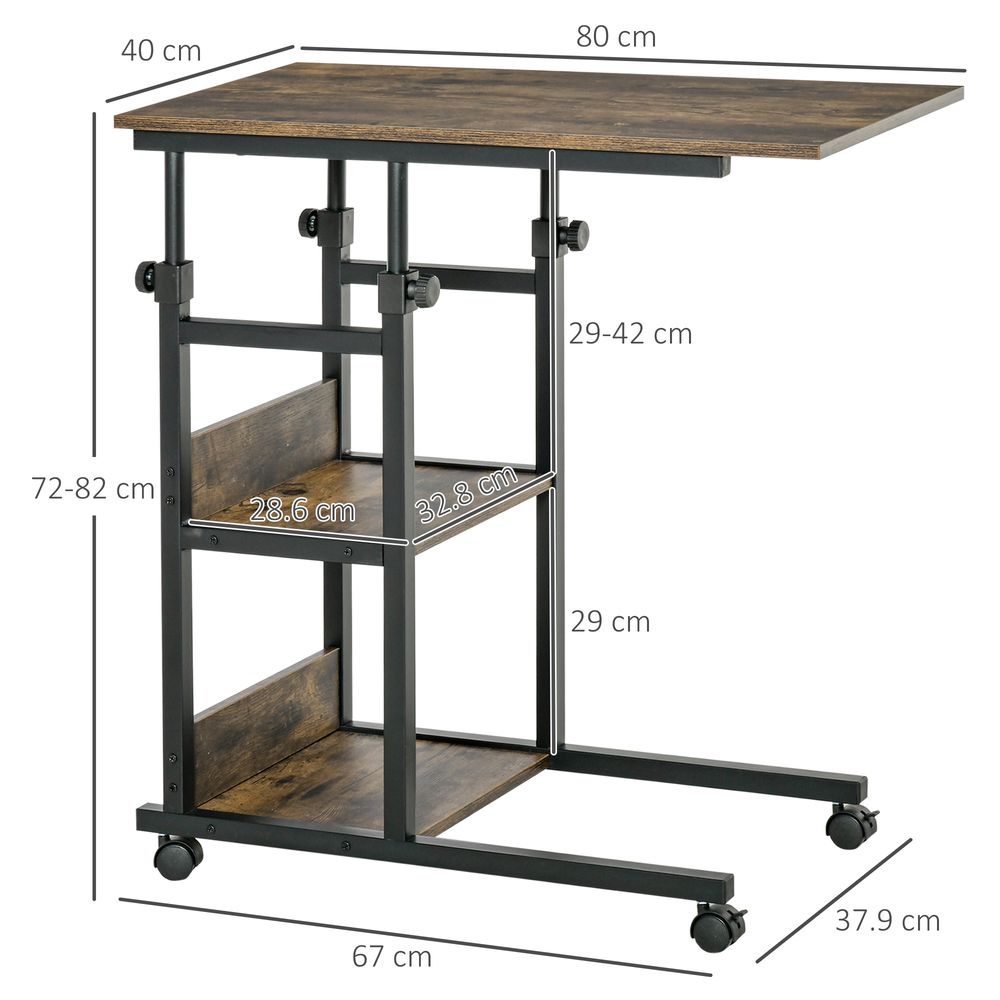 C-Shaped Mobile Sofa Bed Side Table with Adjustable Height, 3-Tier Cart