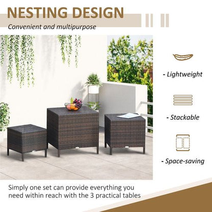 Stylish Rattan Nesting Tables - 3-Piece Stacking Set for Any Space