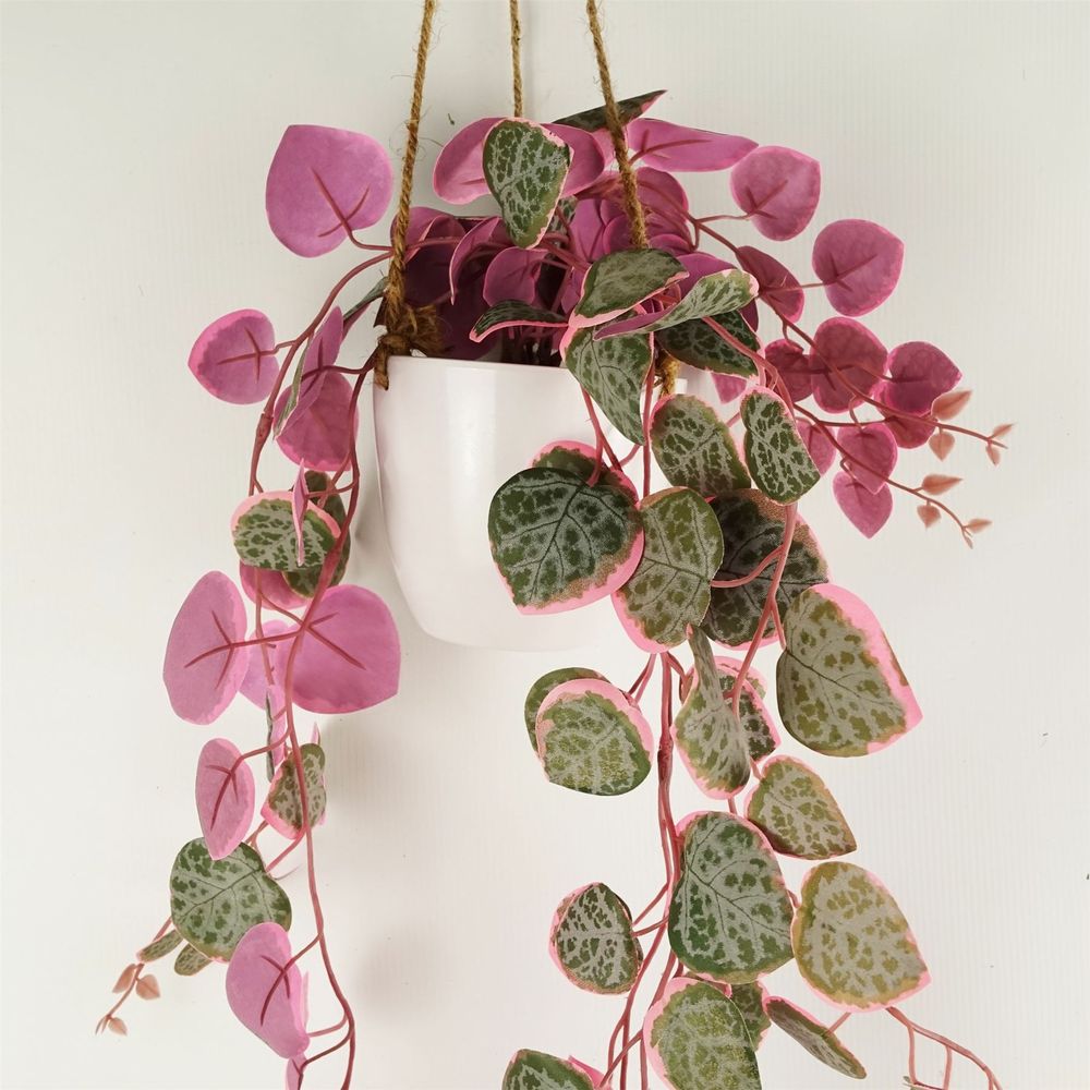 90cm Artificial String of Hearts Plant - Trailing Pink Foliage in Pot