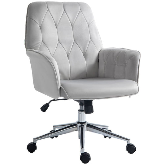 Modern Light Grey Swivel Computer Chair with Arms, Tufted for Office Style and Comfort