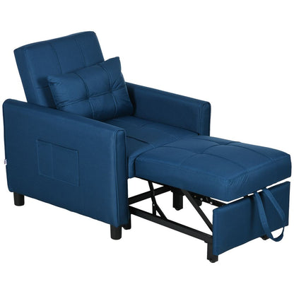 Blue Pull-Out Sleeper Chair Bed with Pillow and Convenient Side Pockets