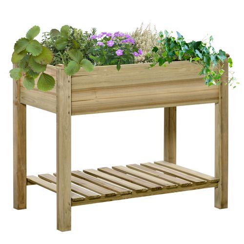 Elevated Wooden Garden Bed with Storage Shelf - Easy Planting Delight!