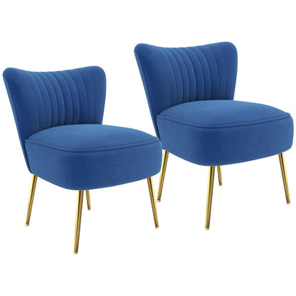 Set of 2 Accent Chairs with Wingback Design, Armless, Dark Blue