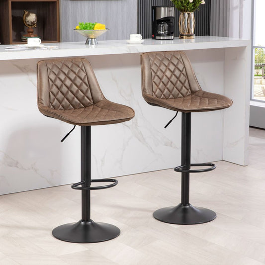 Set of 2 Adjustable Bar Stools with 360° Swivel for Kitchen in Brown