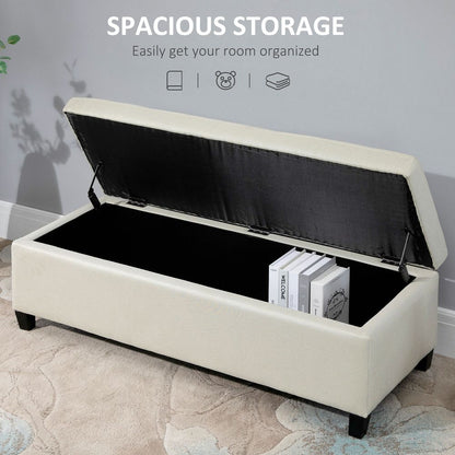 Padded Linen Storage Ottoman Bench with Tufted Hinged Lid and Wooden Frame