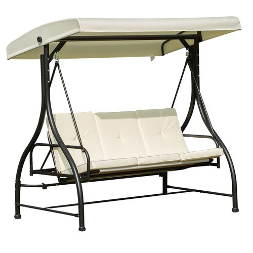 Elegant 3-Person Outdoor Swing Chair with Canopy - Beige & Black