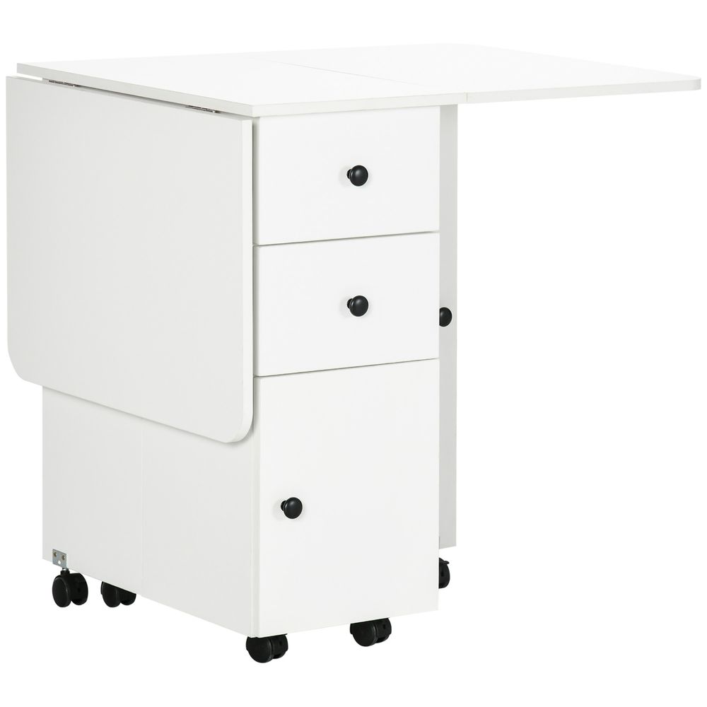White Drop Leaf Dining Table with Storage Drawers, Perfect for Small Dining Areas
