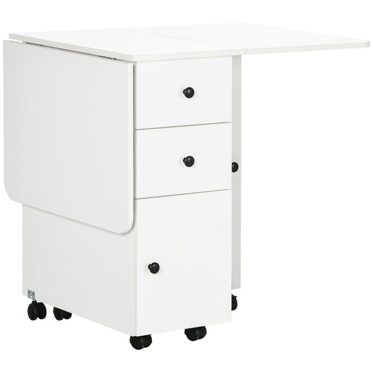 White Drop Leaf Dining Table with Storage Drawers, Perfect for Small Dining Areas